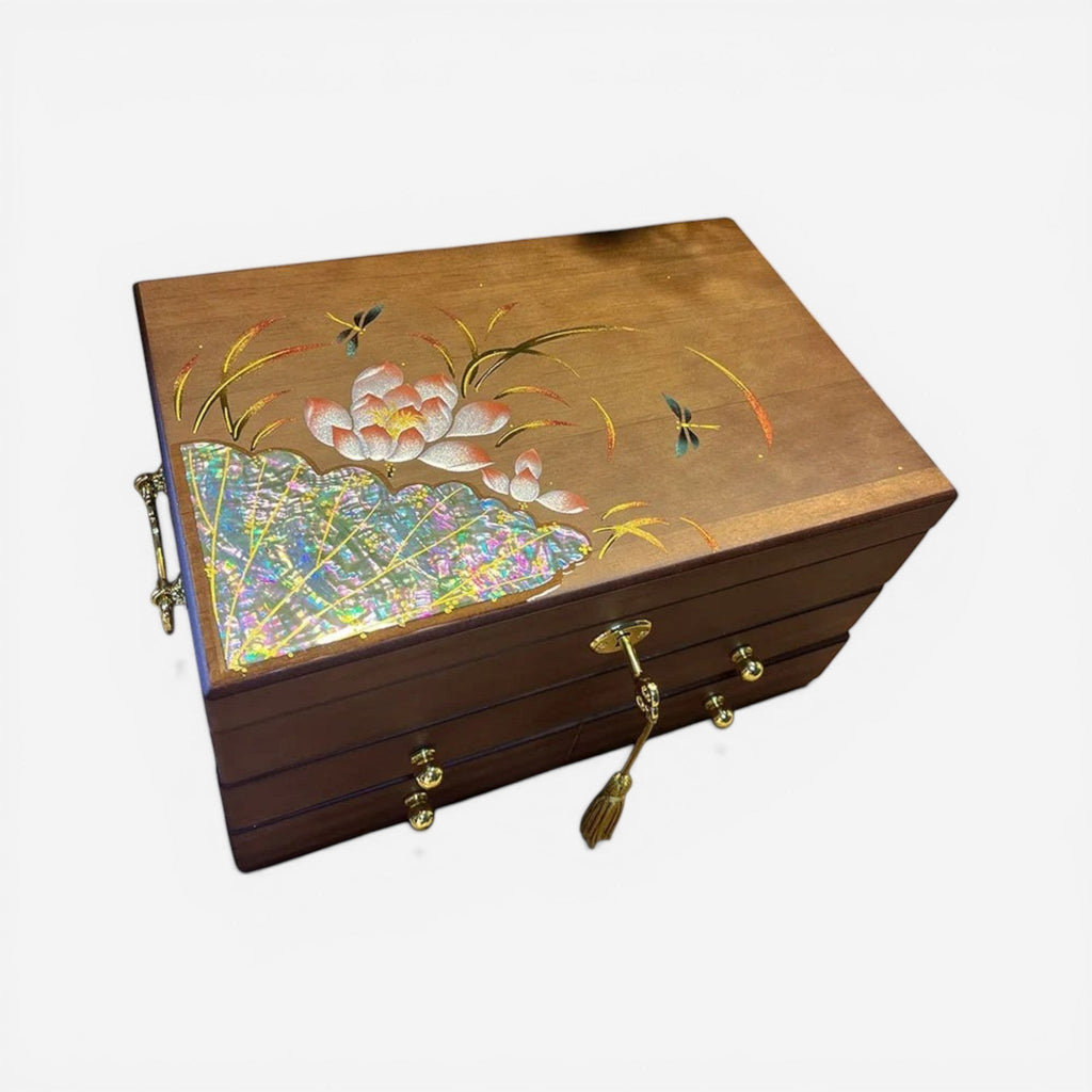 Boîte à bijoux en bois massif florale