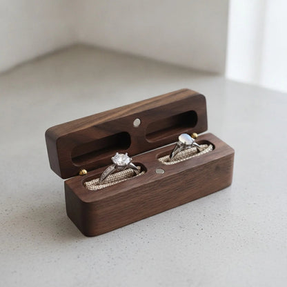 Écrin à bague double compartiment en bois