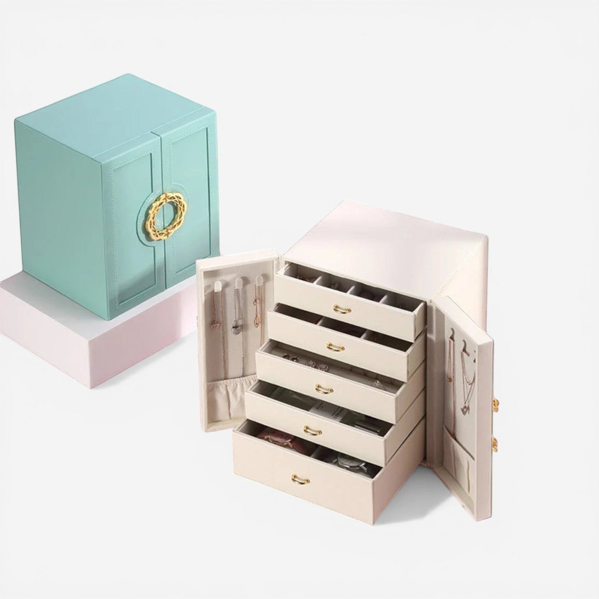 boîte à bijoux européenne compacte avec compartiments pour organiser les bijoux