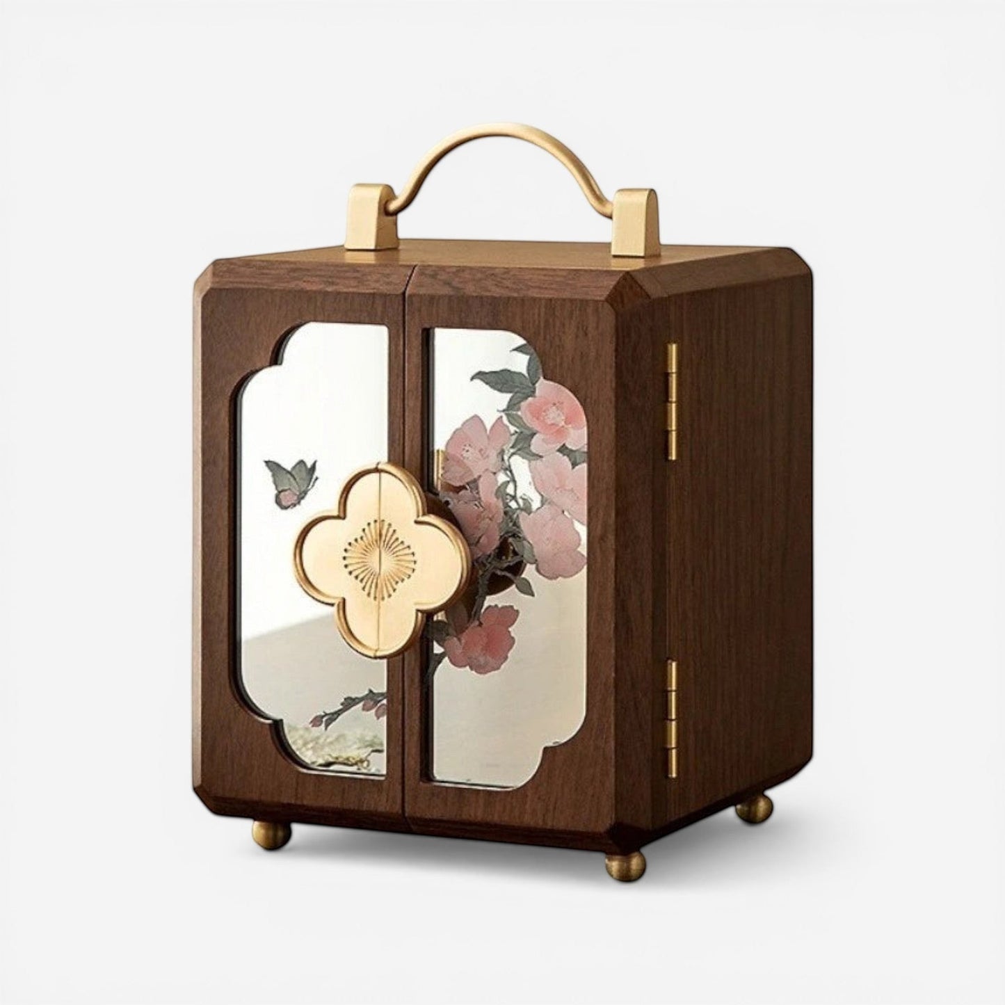 boîte à bijoux rétro en bois florale avec compartiments pour ranger bagues, colliers et bijoux