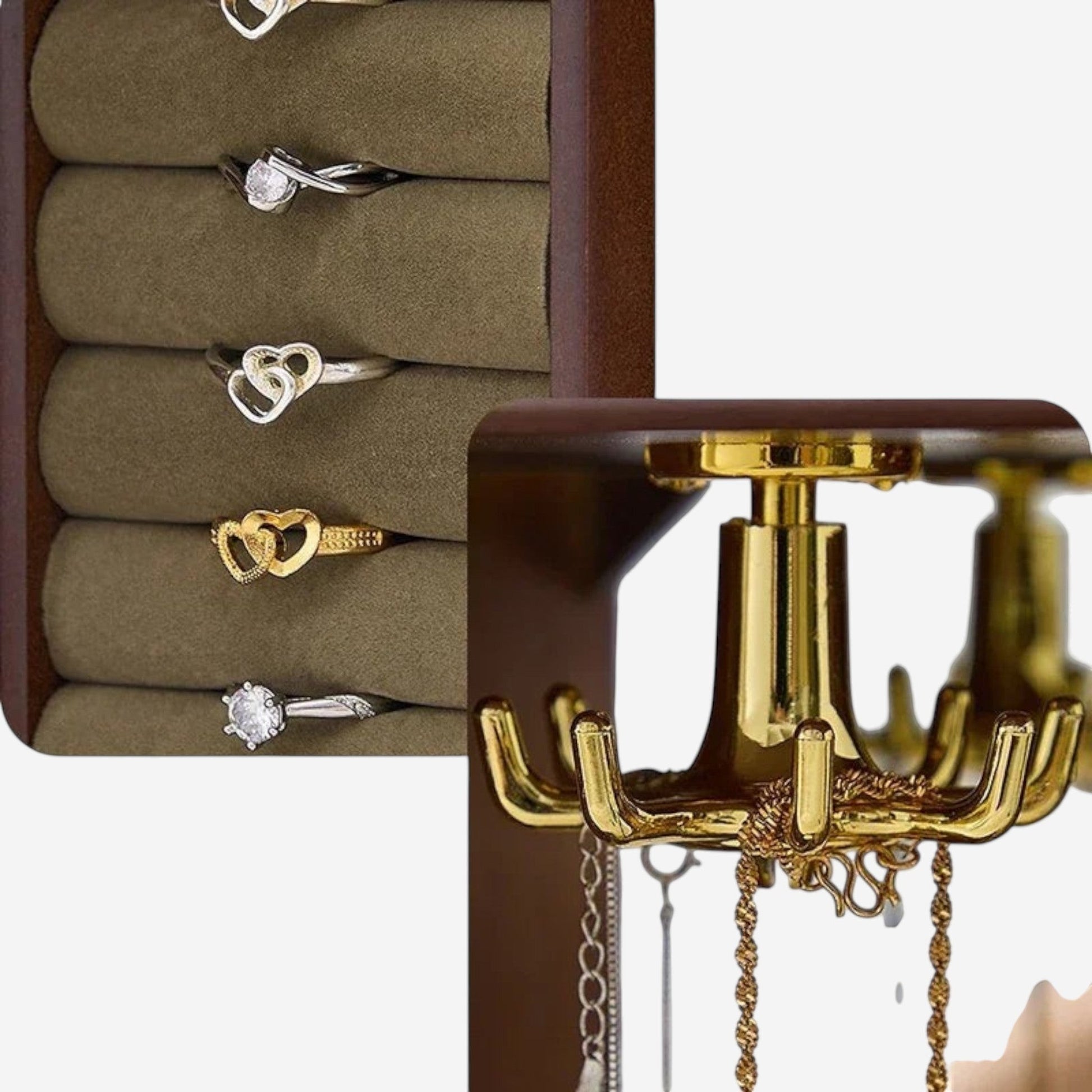 Boîte à bijoux à 5 tiroirs avec compartiments intérieurs pour ranger bagues, colliers et boucles d’oreilles.