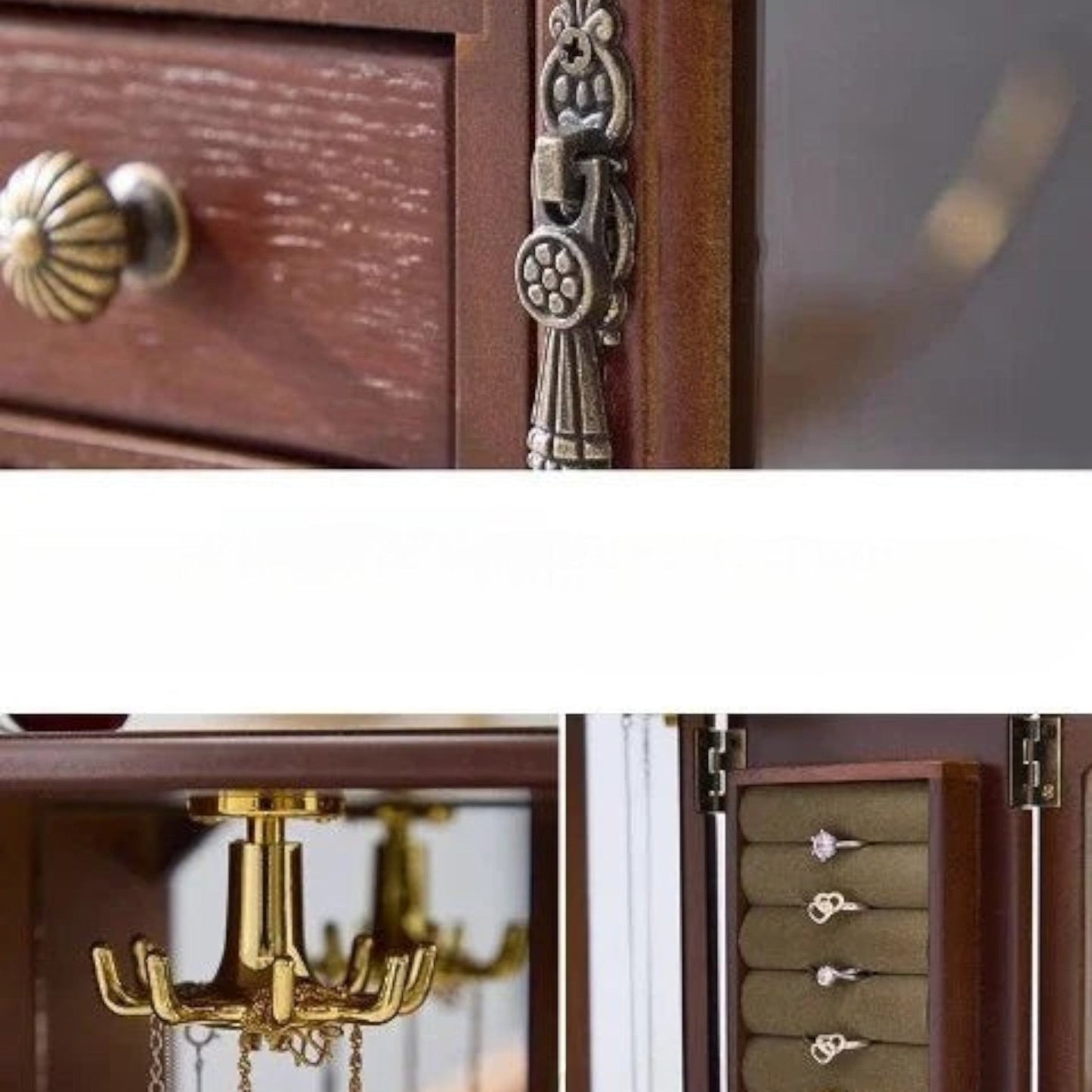 Boîte à bijoux à 5 tiroirs avec détails de rangement luxueux pour une organisation optimale des bijoux.