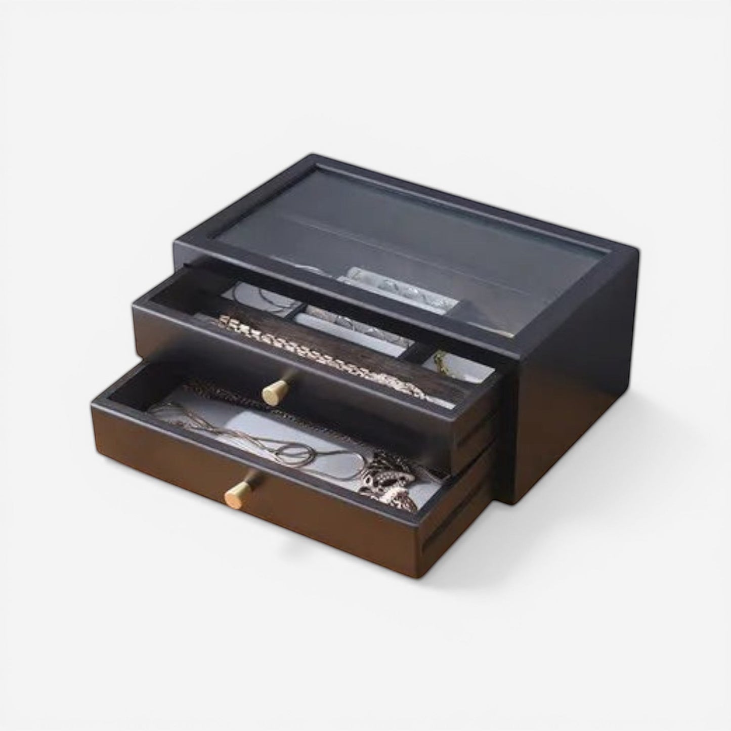 boîte à bijoux en bois avec 2 tiroirs pour ranger bagues, colliers et bracelets