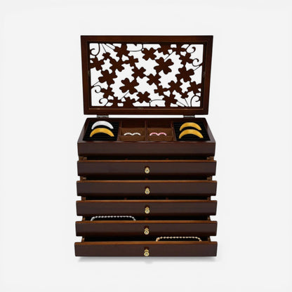 Grande boîte à bijoux en bois à 6 niveaux style vintage avec compartiments pour bijoux précieux