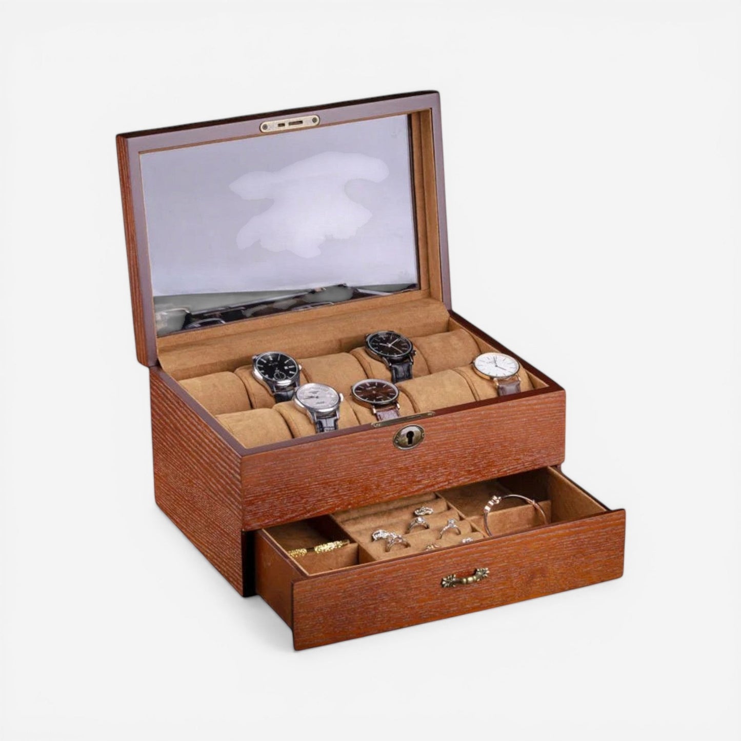 organisateur de bijoux en bois avec anneau de verrouillage et design pratique avec compartiments