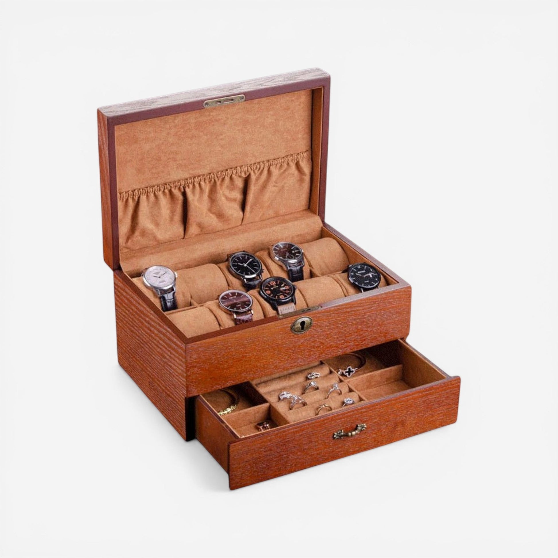 boîte à bijoux en bois avec anneau de verrouillage et espace de rangement pour organiser les bijoux