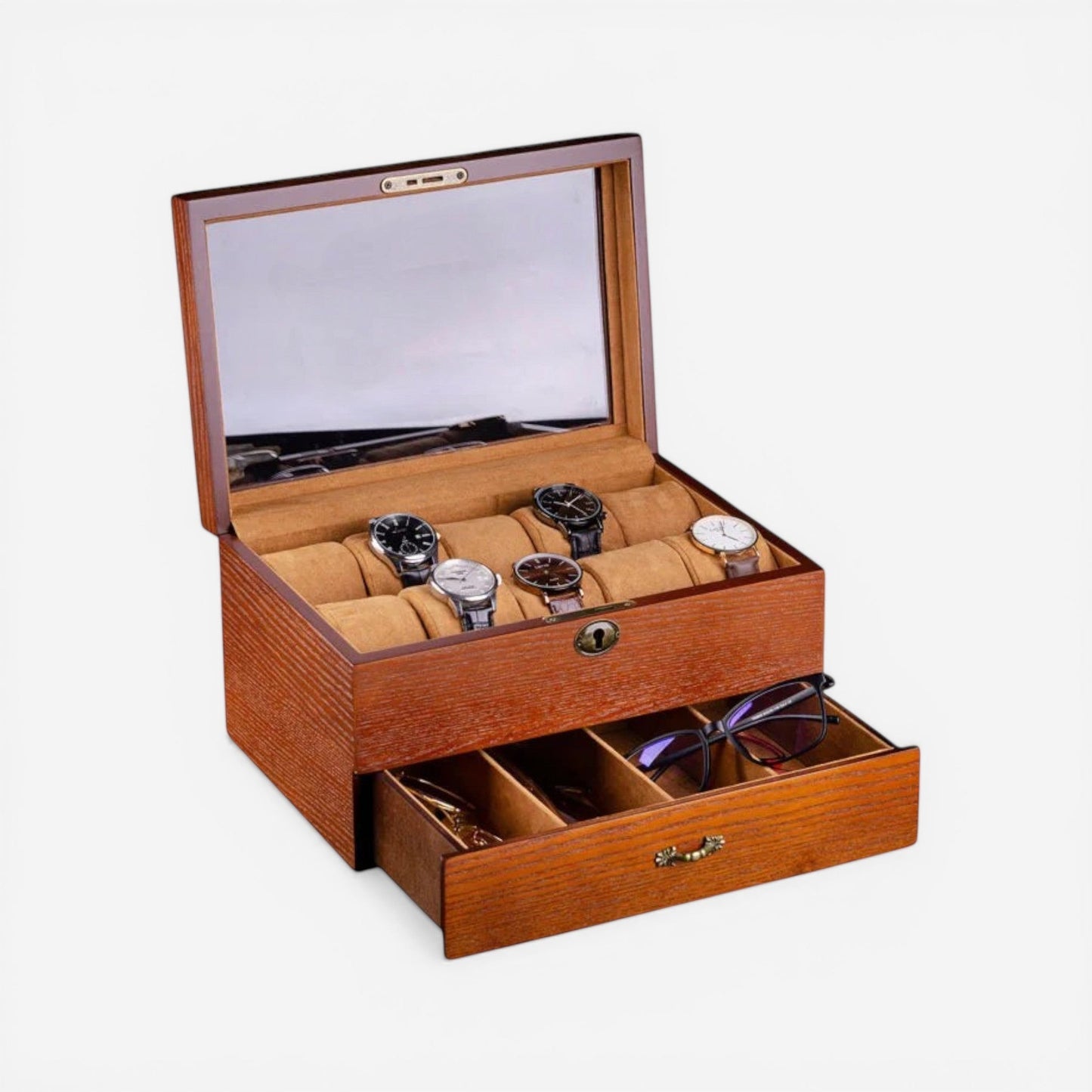 boîte à bijoux en bois avec anneau de verrouillage et tiroirs pour rangement de bijoux