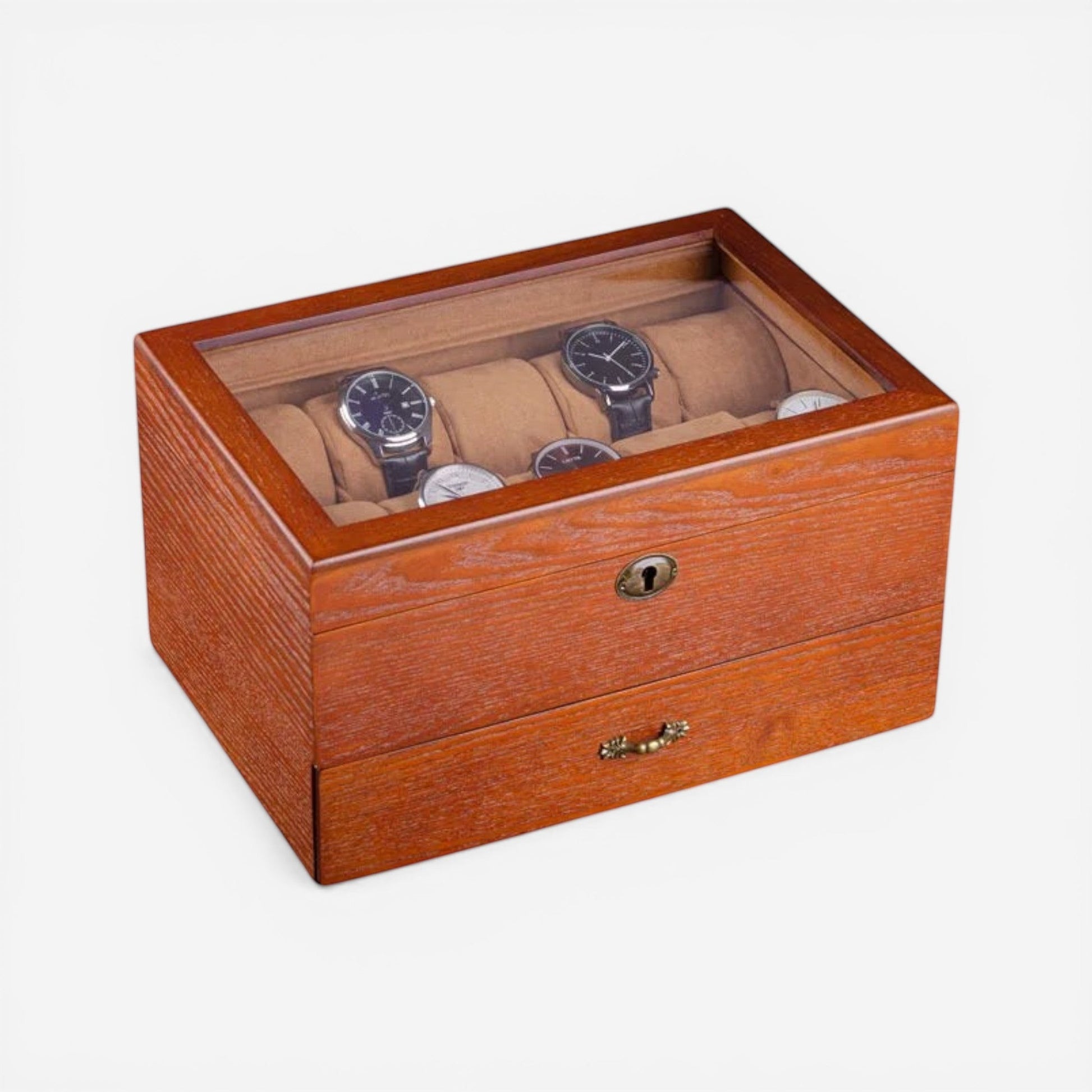 boîte à bijoux en bois avec anneau de verrouillage vue de dessus montrant les compartiments