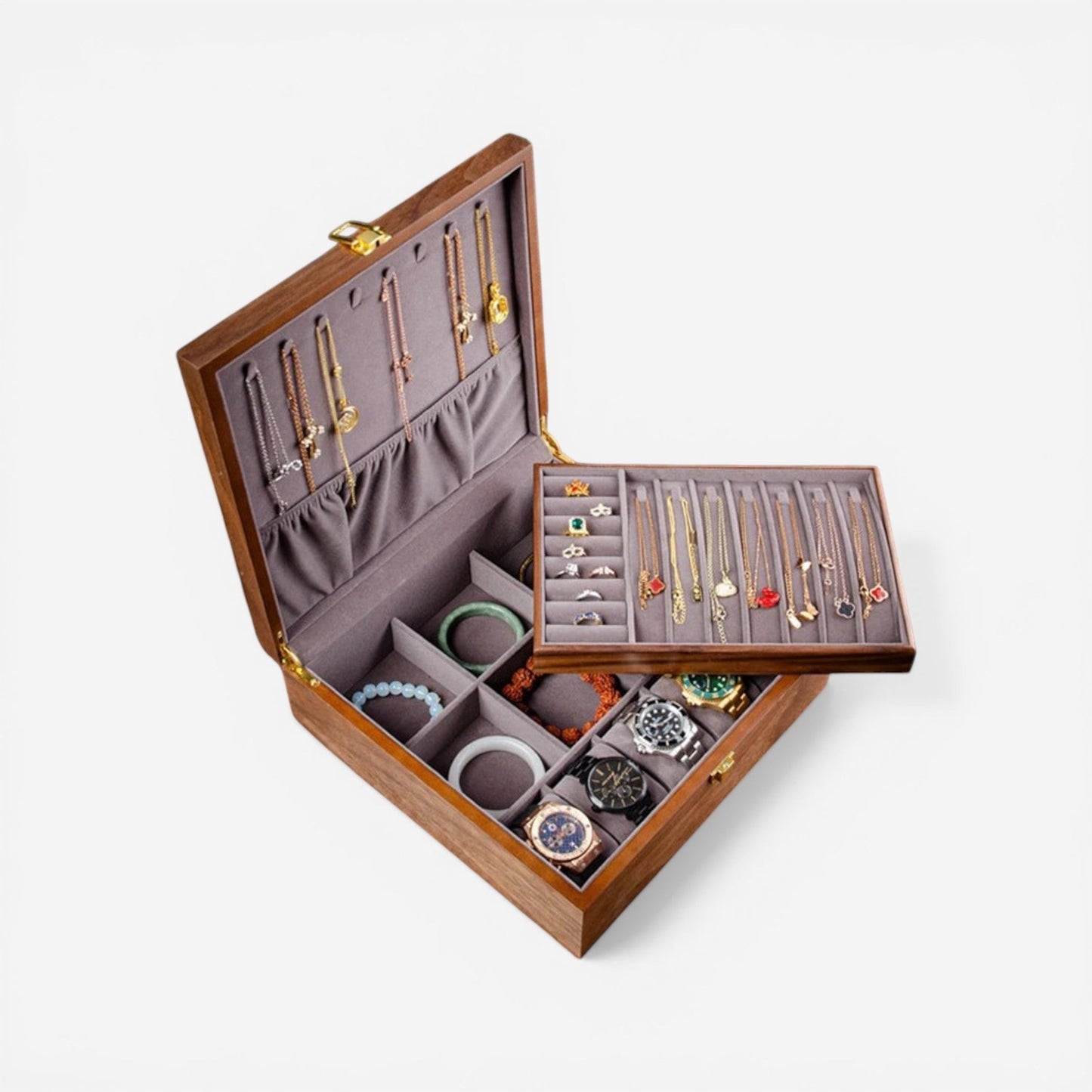 Boîte à bijoux en bois authentique au design traditionnel, idéale pour ranger et protéger vos bijoux avec élégance.