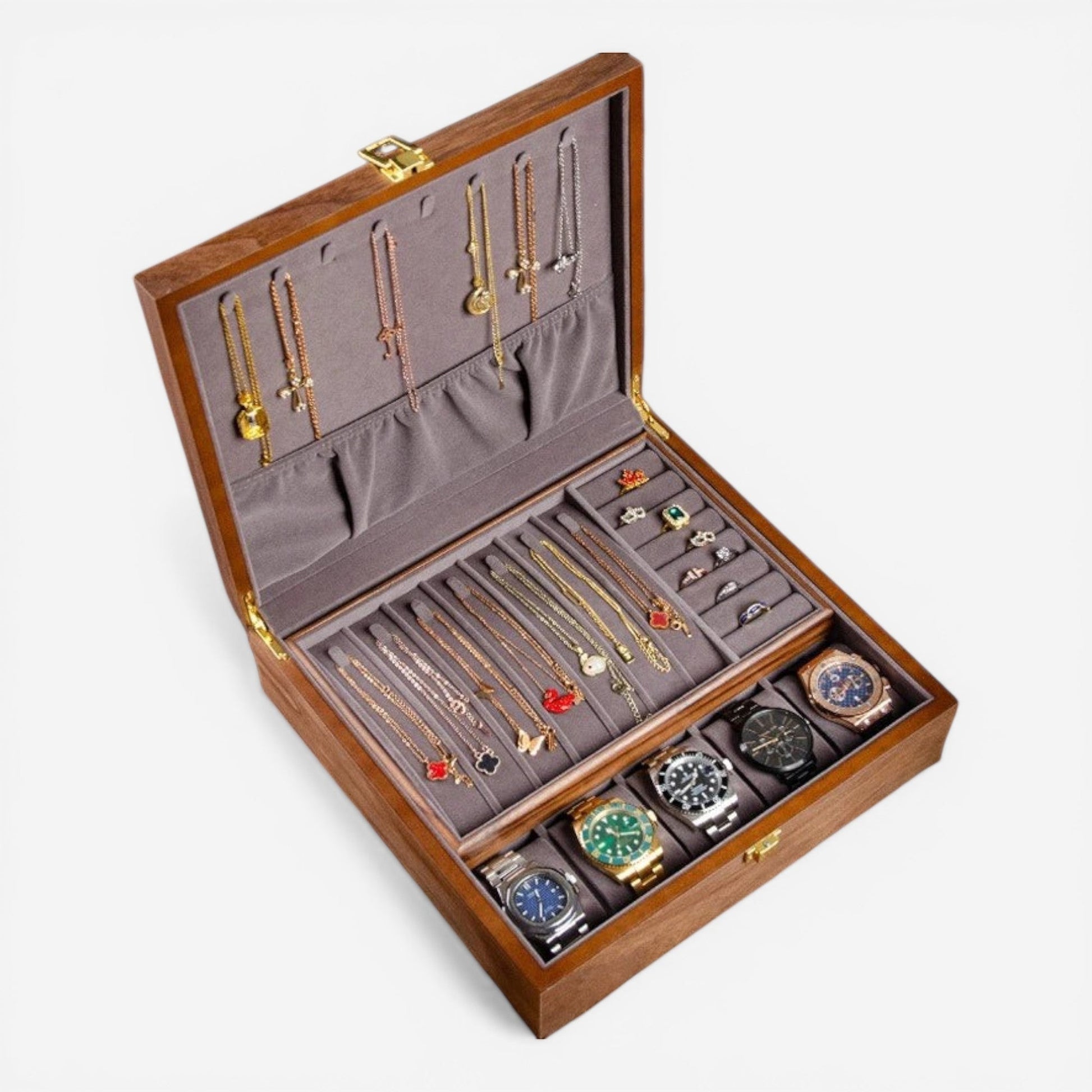 Boîte à bijoux en bois authentique élégante, idéale pour organiser vos bijoux avec style au quotidien.