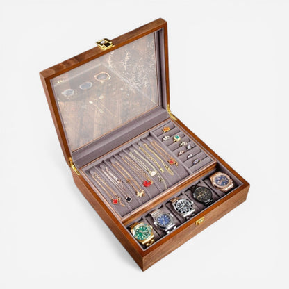 Boîte à bijoux en bois authentique grande capacité, parfaite pour ranger une large collection de bijoux.