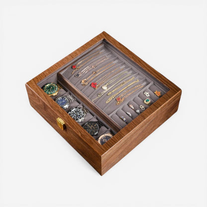 Boîte à bijoux en bois authentique avec motif artisanal, parfaite pour une décoration élégante et naturelle.