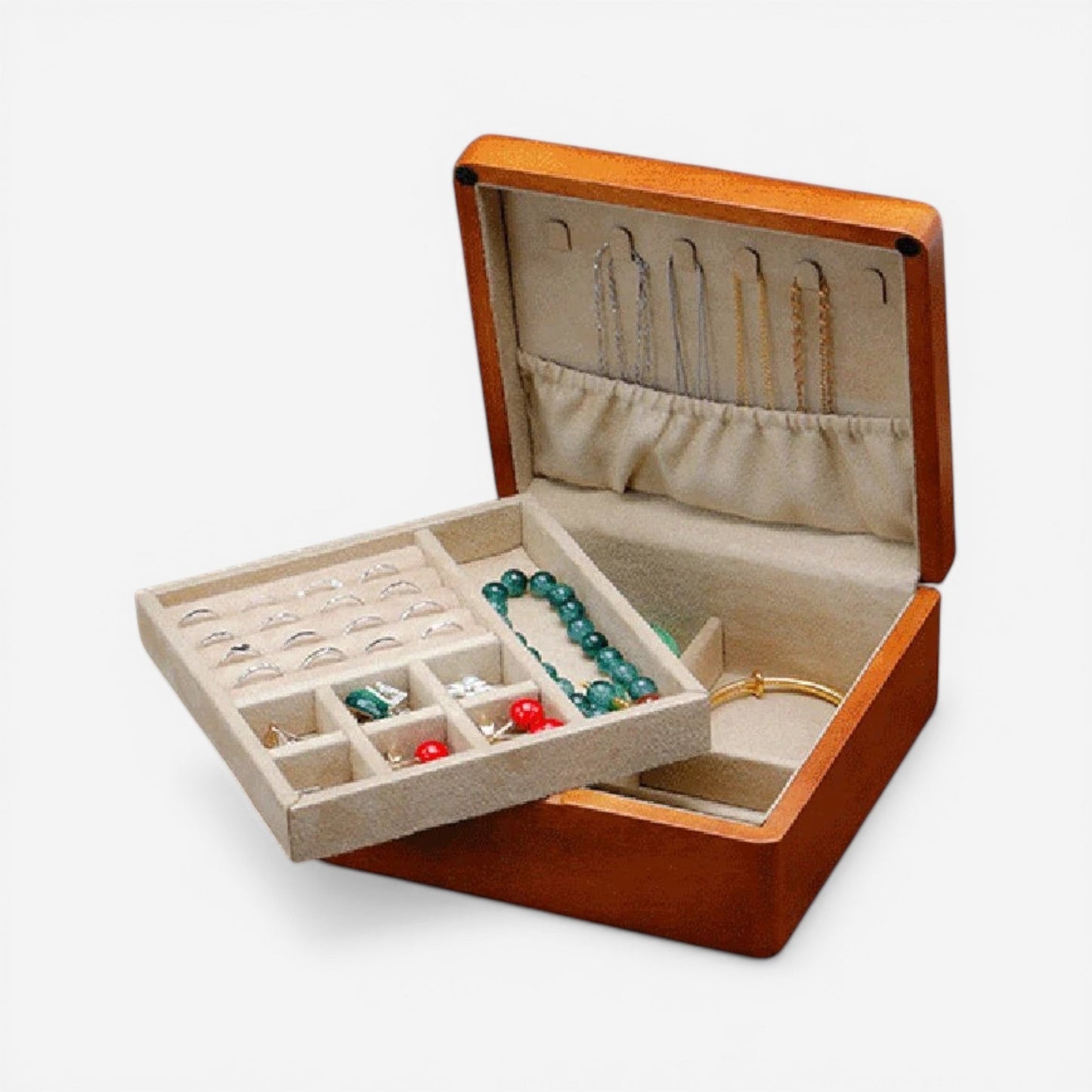 boite a bijoux en bois chic avec compartiments pour bagues colliers et boucles d oreilles
