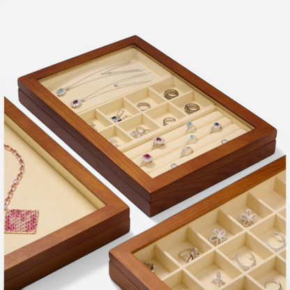 Boîte à bijoux en bois avec couvercle transparent pour voir et organiser bagues colliers et bracelets