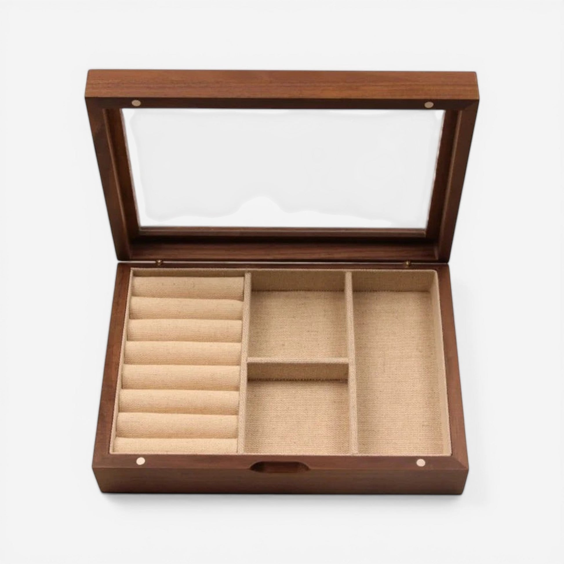 boîte à bijoux en bois avec fermeture magnétique ouverte avec espace de rangement pour bijoux