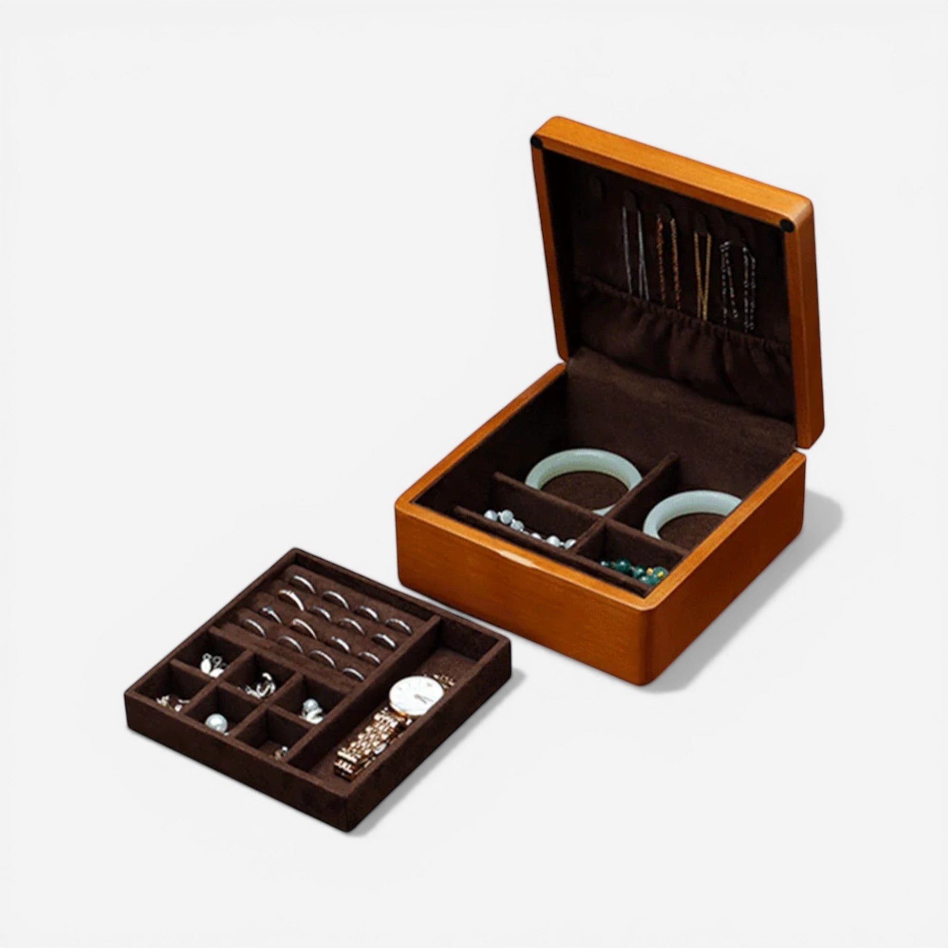 boite a bijoux en bois elegante avec interieur compartimente pour organiser tous les bijoux