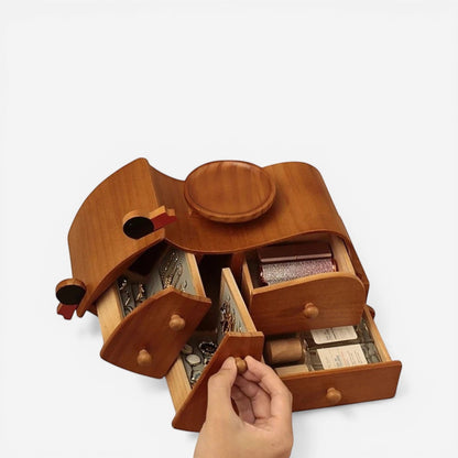 Boîte à bijoux en bois massif artisanale avec compartiments pratiques pour une organisation optimale.