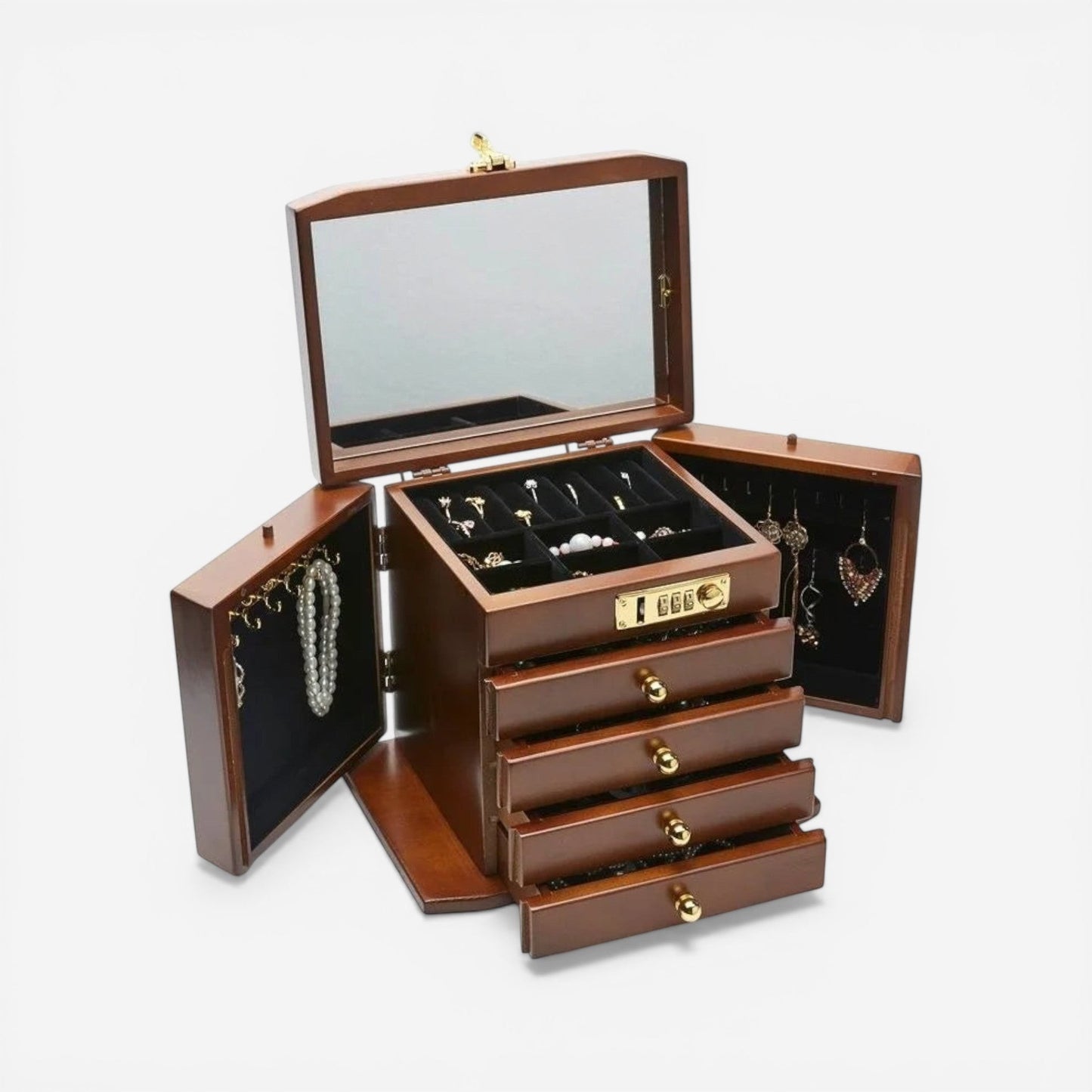 boîte à bijoux en bois massif avec compartiments pour bagues colliers et bracelets