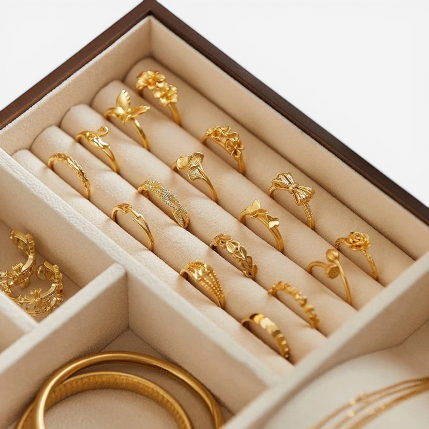 Boîte à bijoux en bois massif avec compartiments pour organiser bagues montres et colliers