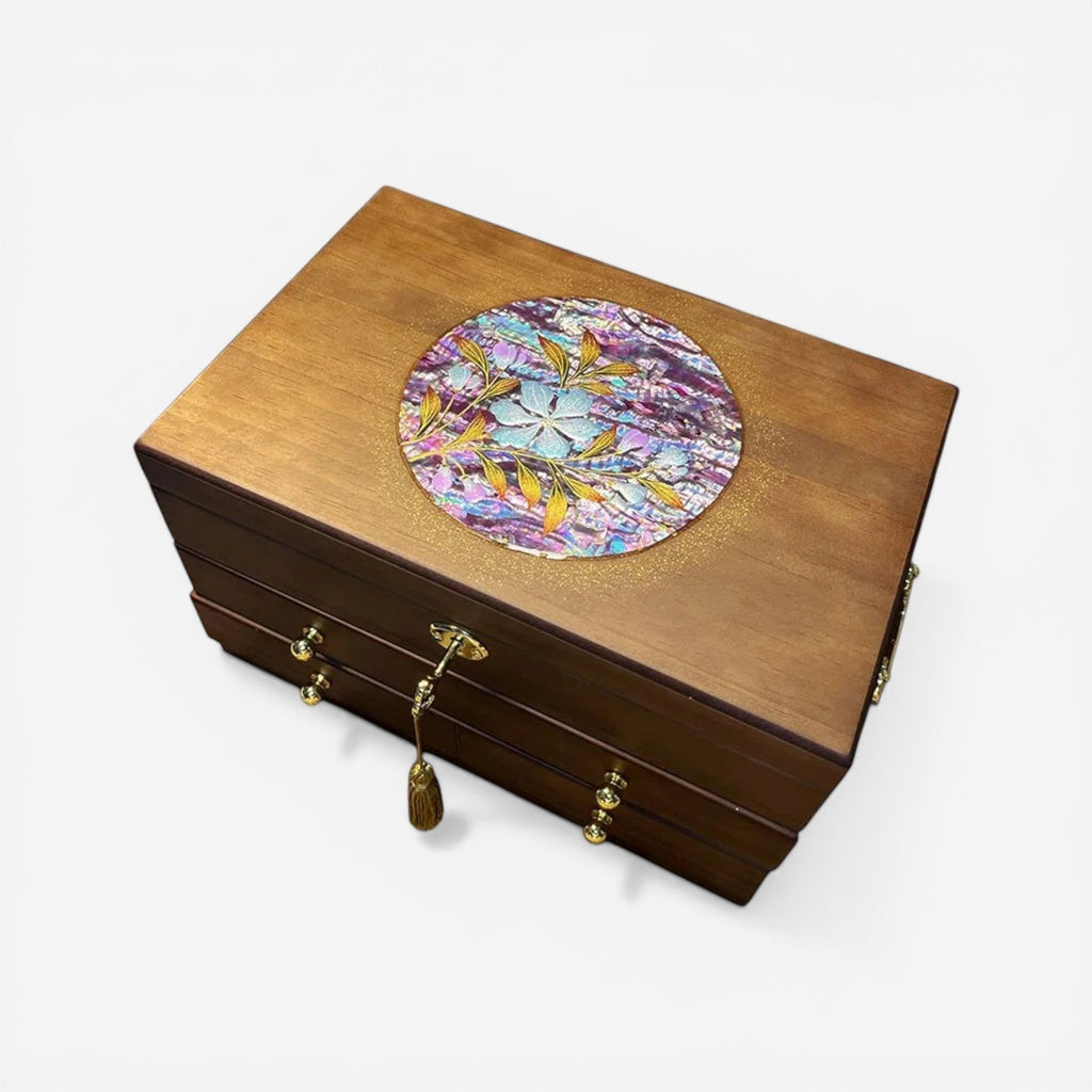 Boîte à bijoux en bois massif florale
