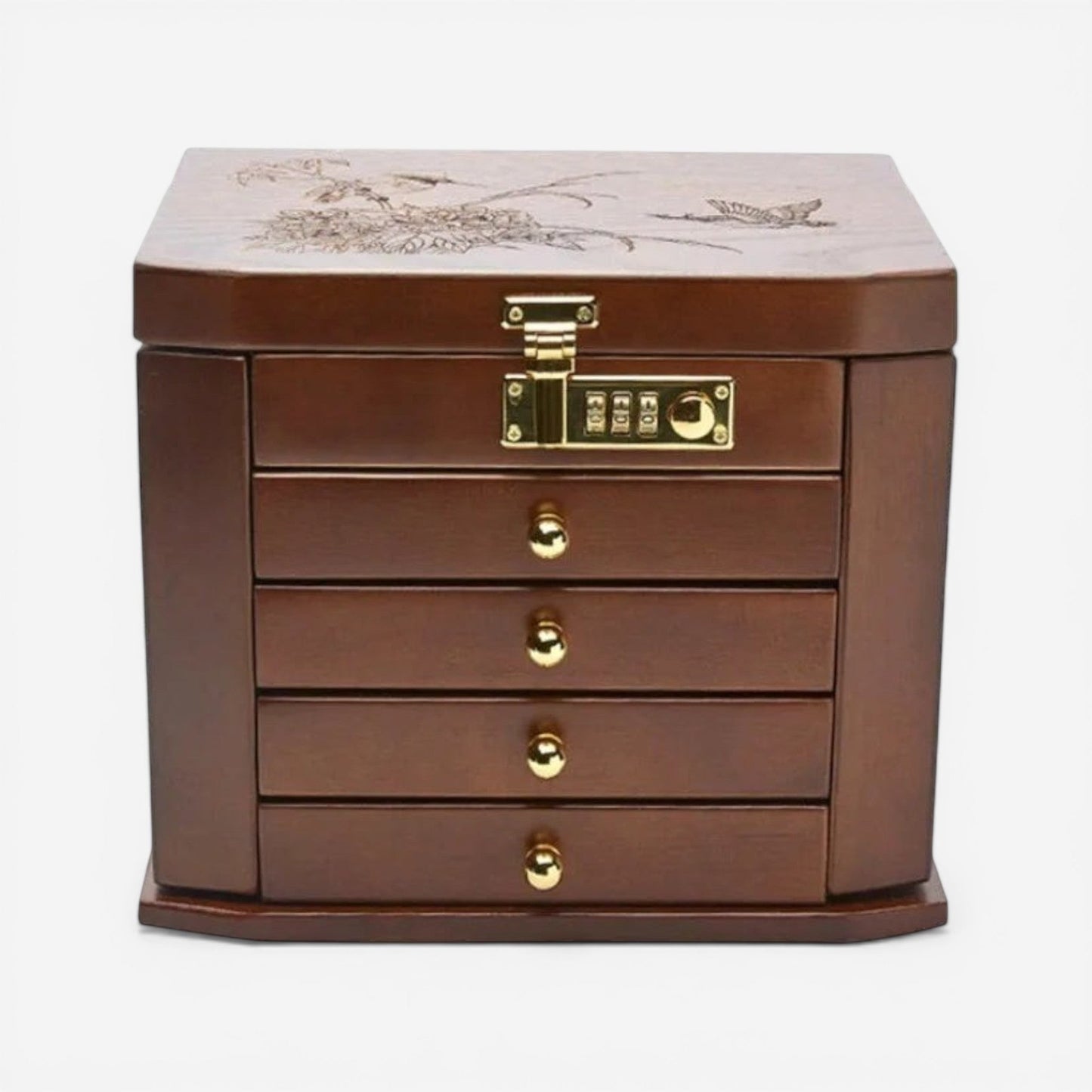 boîte à bijoux en bois massif luxe avec tiroirs et rangement élégant pour bijoux