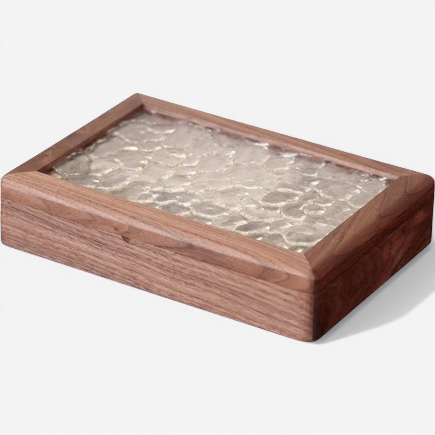 Boîte à bijoux en bois de noyer avec couvercle en verre et fermeture magnétique pour organiser ses bijoux