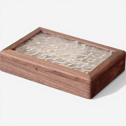 Boîte à bijoux en bois de noyer avec couvercle en verre et fermeture magnétique pour organiser ses bijoux