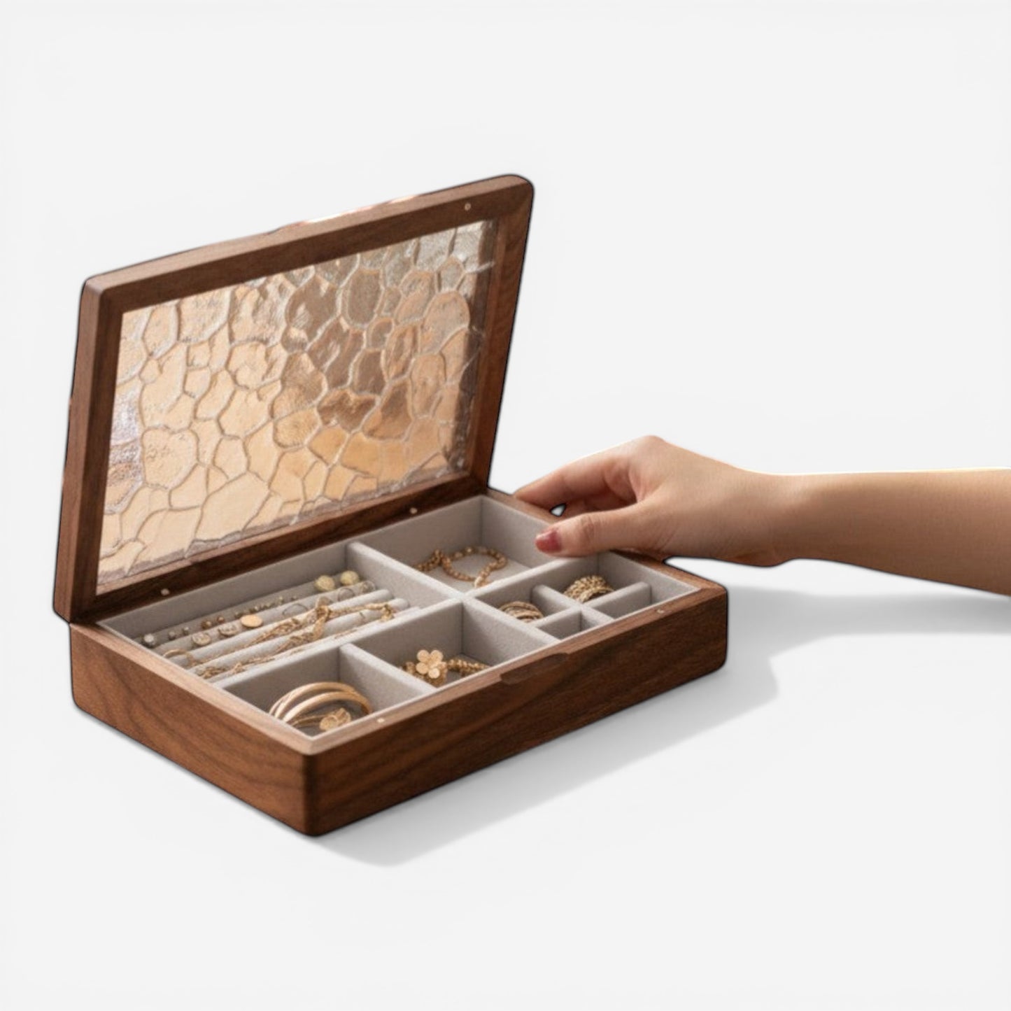 Boîte à bijoux en bois de noyer avec compartiments pour bagues bracelets et colliers