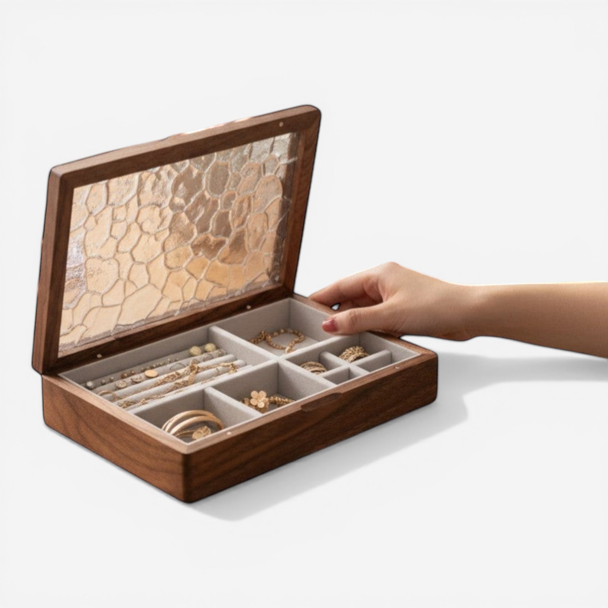 Boîte à bijoux en bois de noyer avec compartiments pour bagues bracelets et colliers