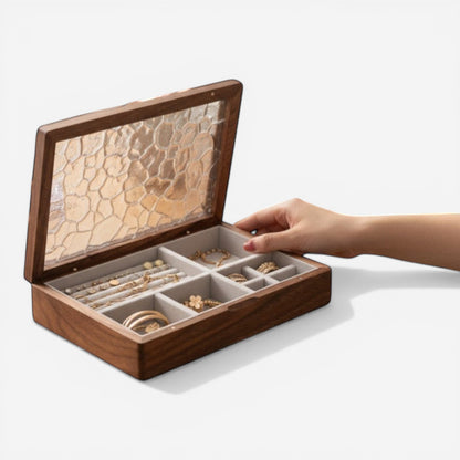 Boîte à bijoux en bois de noyer avec compartiments pour bagues bracelets et colliers