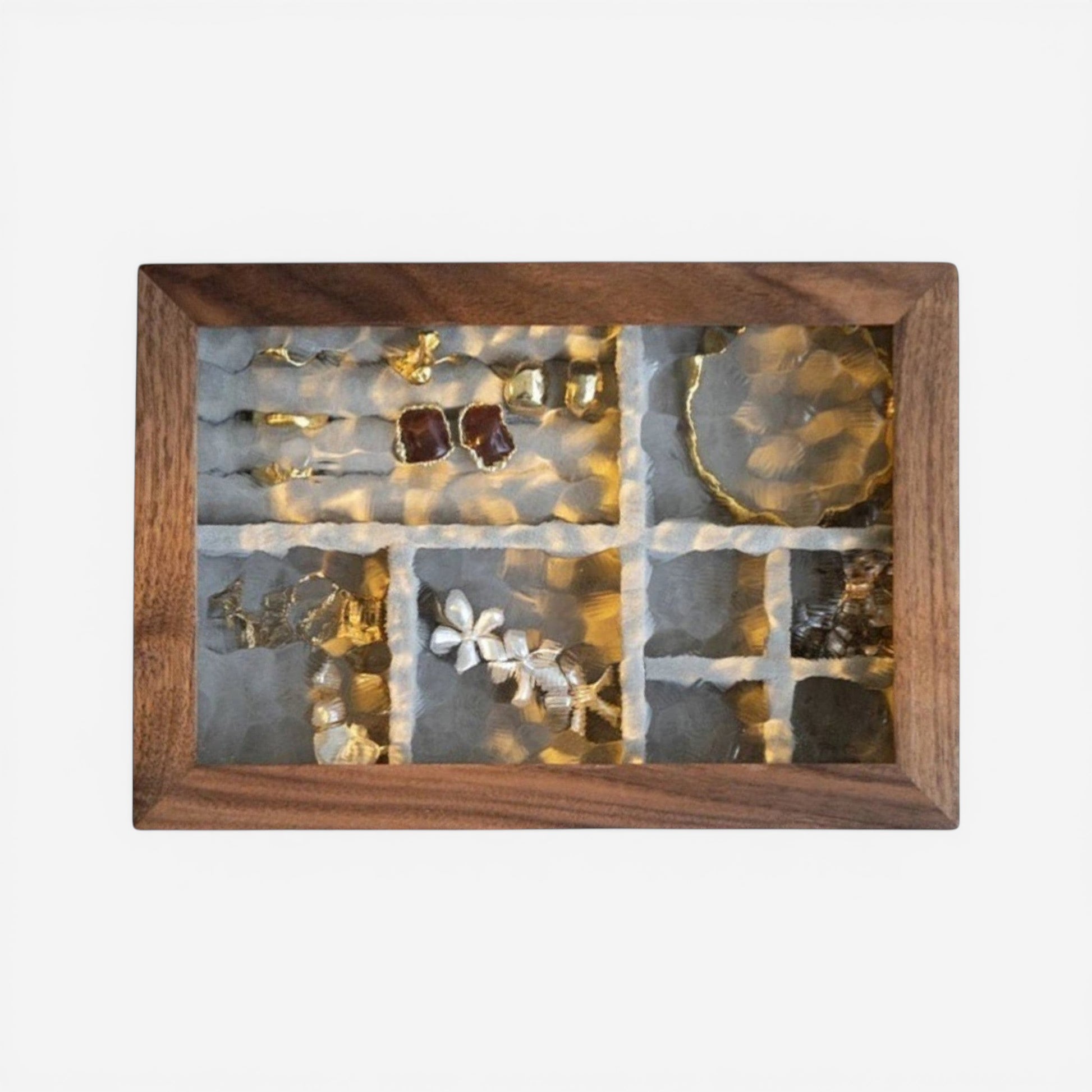 Boîte à bijoux en bois de noyer avec intérieur en velours et compartiments pour bagues et colliers
