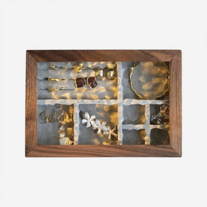 Boîte à bijoux en bois de noyer avec intérieur en velours et compartiments pour bagues et colliers