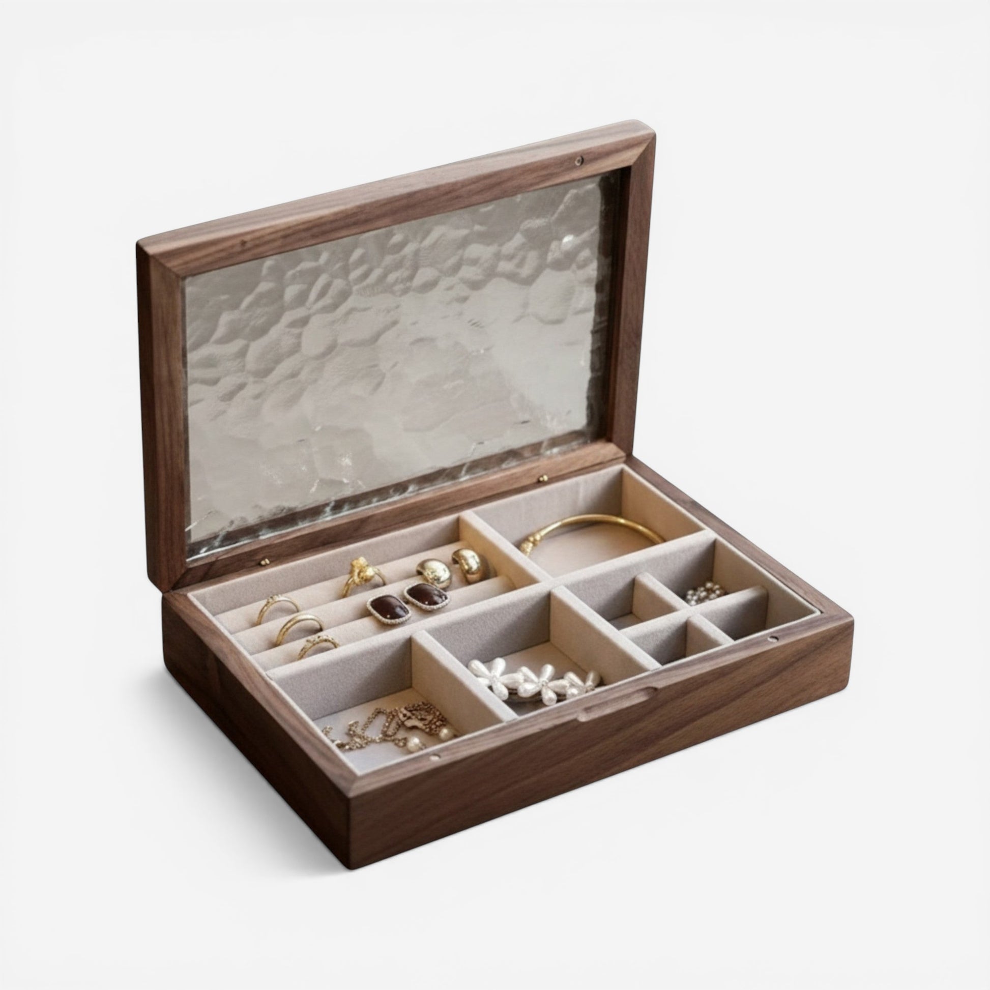 Boîte à bijoux en bois de noyer élégante avec compartiments pour bagues colliers et boucles d’oreilles