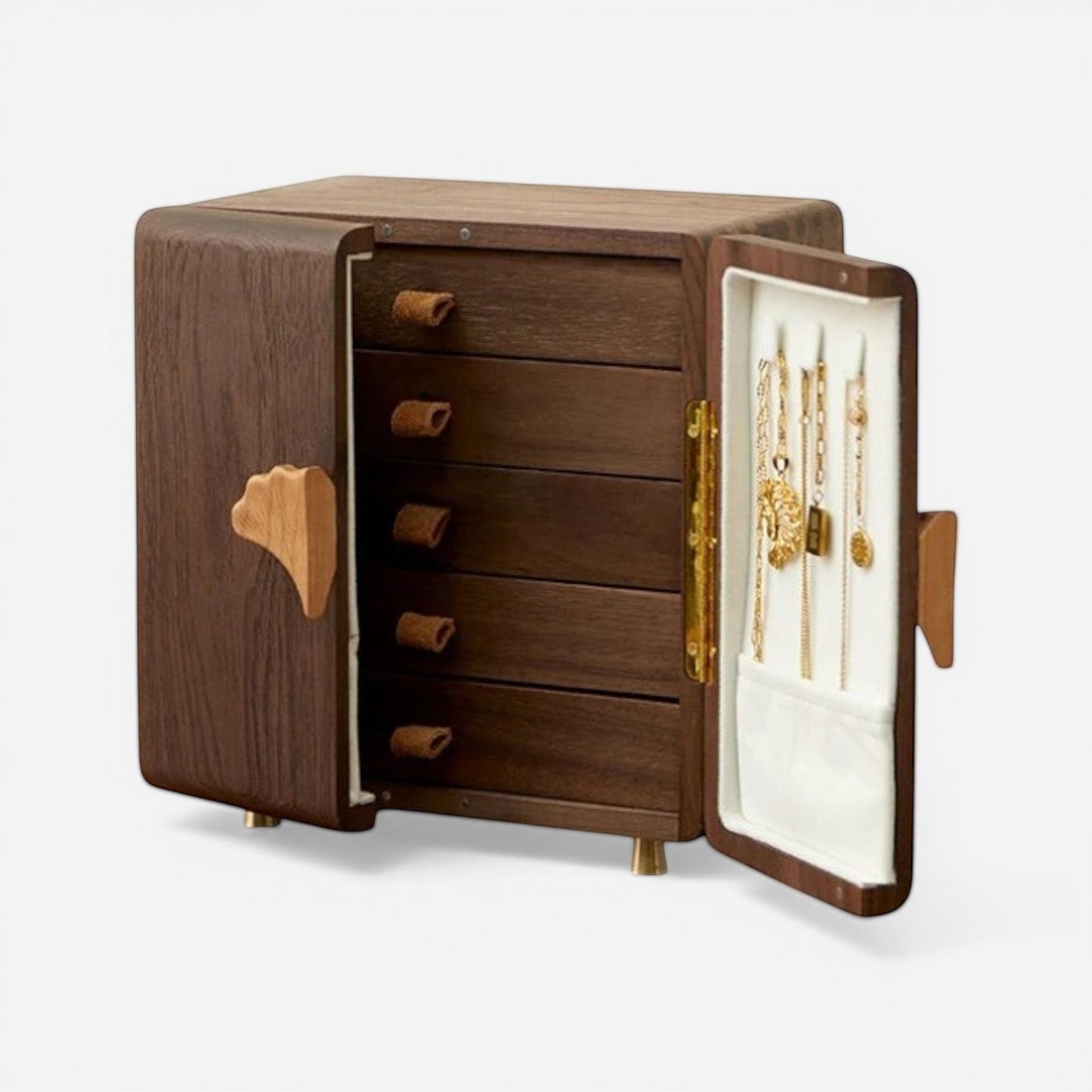 boîte à bijoux en bois originale avec portes et miroir intérieur pour rangement complet