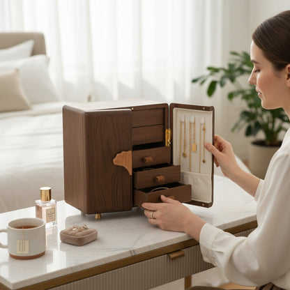 boîte à bijoux en bois originale avec tiroirs et compartiments pour colliers et bagues
