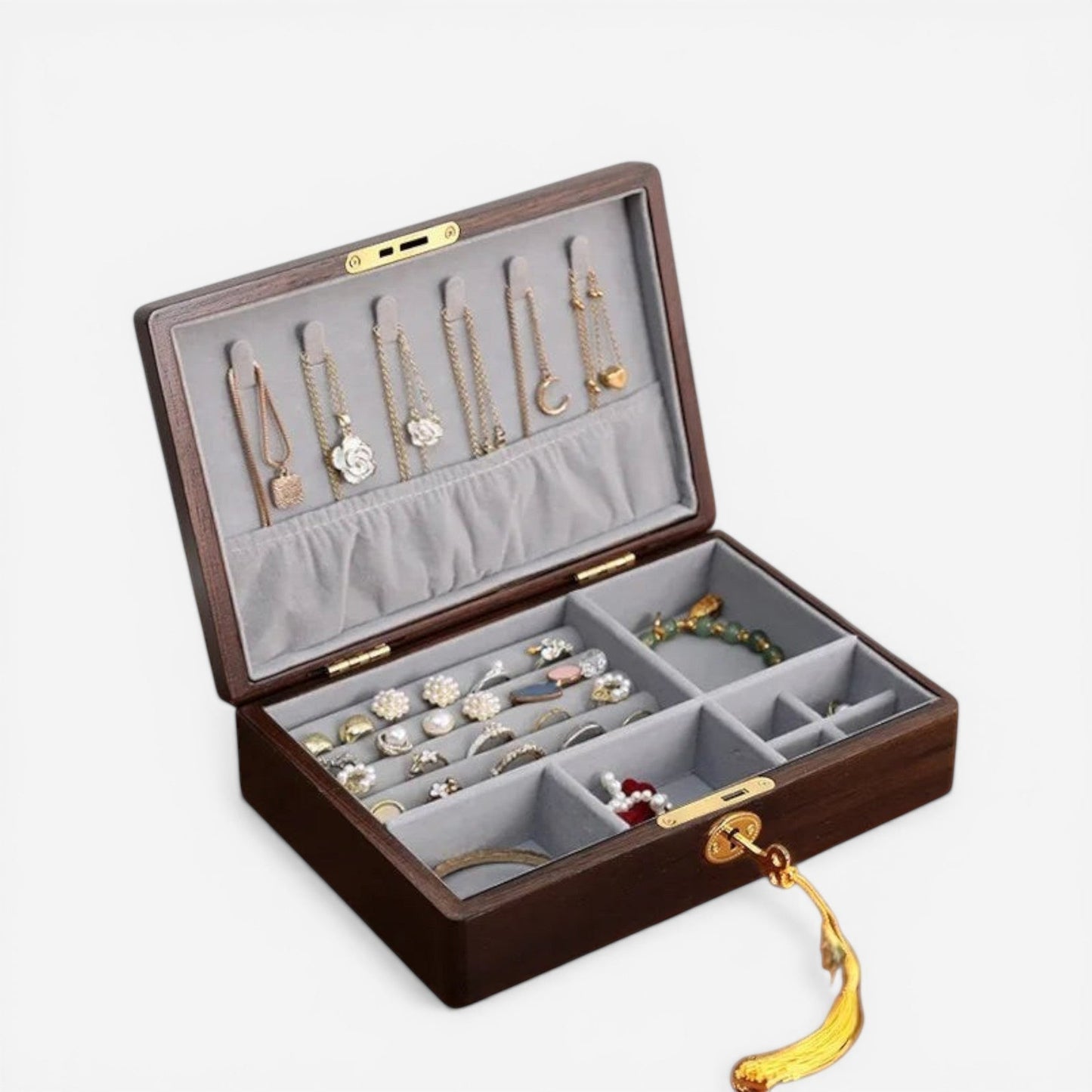 Boîte à bijoux en bois raffiné offrant un rangement élégant pour garder vos accessoires bien organisés.