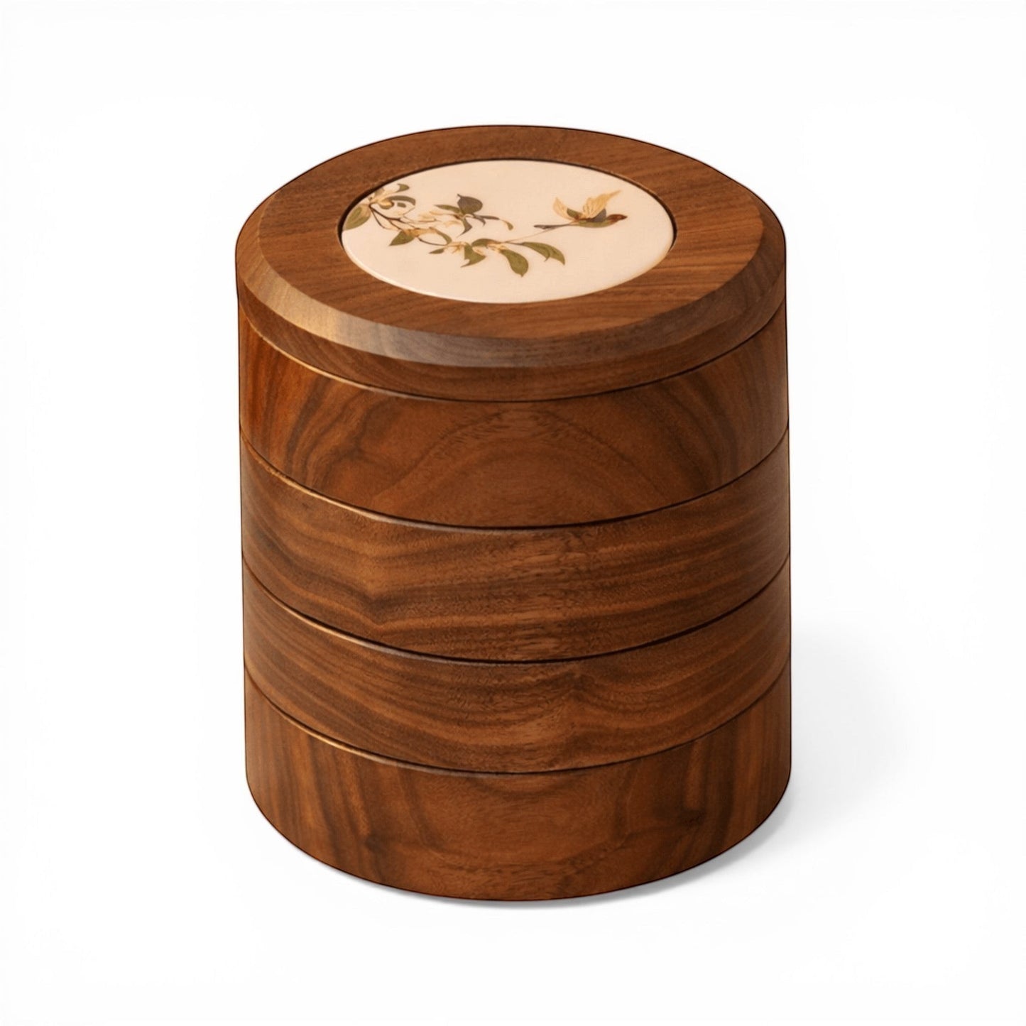boite a bijoux ronde en bois rotative pour ranger bagues colliers et bijoux