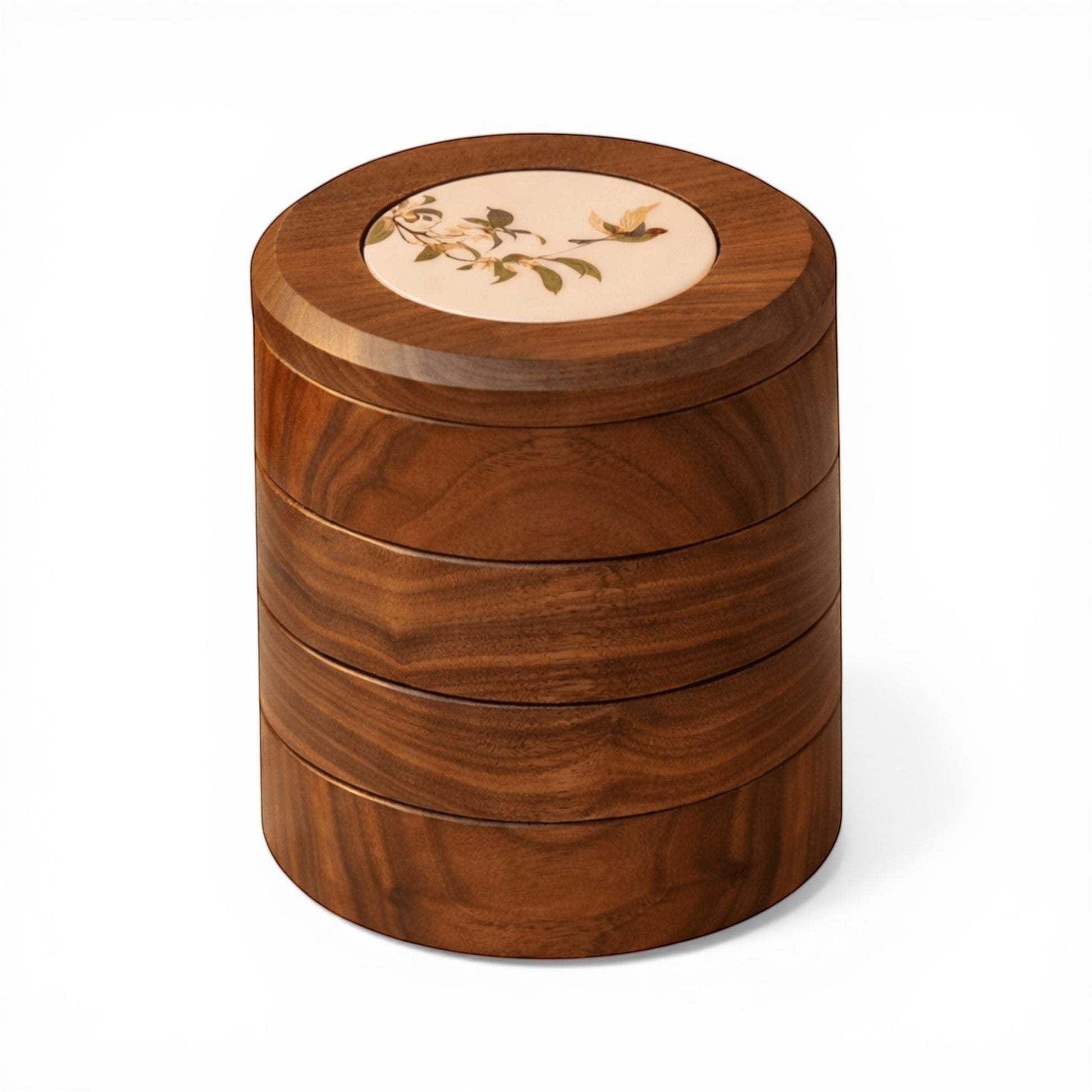 boite a bijoux ronde en bois rotative pour ranger bagues colliers et bijoux