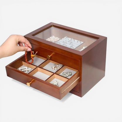 boîte à bijoux en bois avec tiroirs et compartiments pour ranger bagues, colliers et bracelets