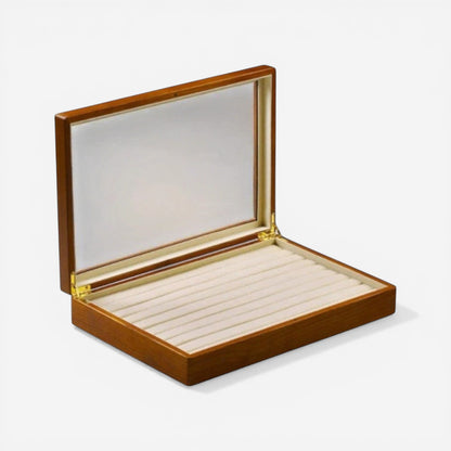 Boîte à bijoux en bois avec couvercle en verre et rangement pour bagues et accessoires