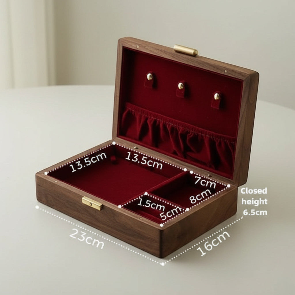 Boîte à bijoux en bois avec couvercle en verre décoratif