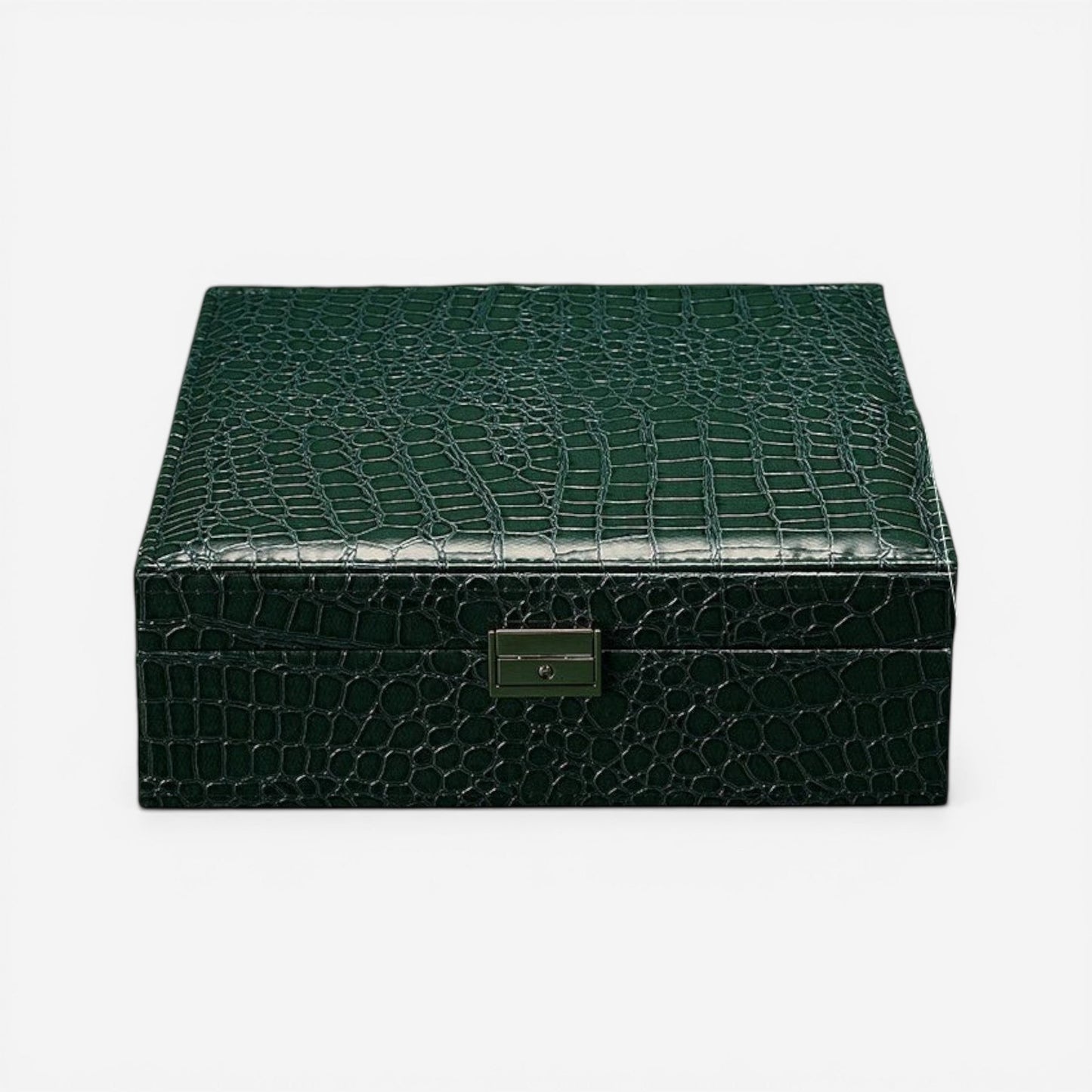 boîte à bijoux effet croco vert foncé avec finition texturée élégante