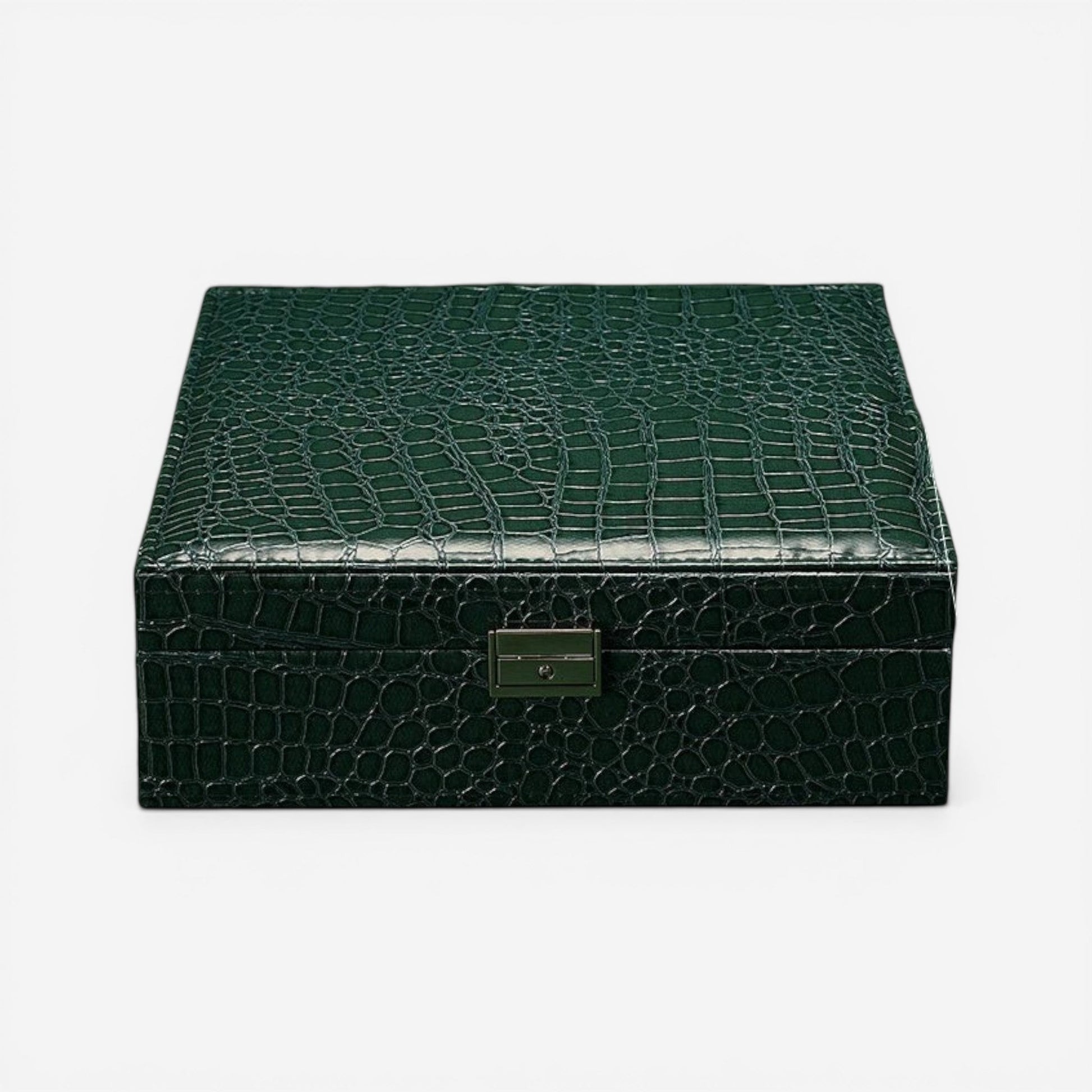 boîte à bijoux effet croco vert foncé avec finition texturée élégante