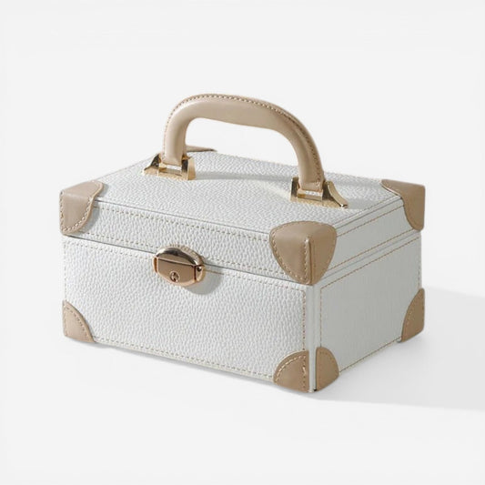 boite a bijoux en cuir avec poignée pour transport facile et rangement des bijoux en déplacement