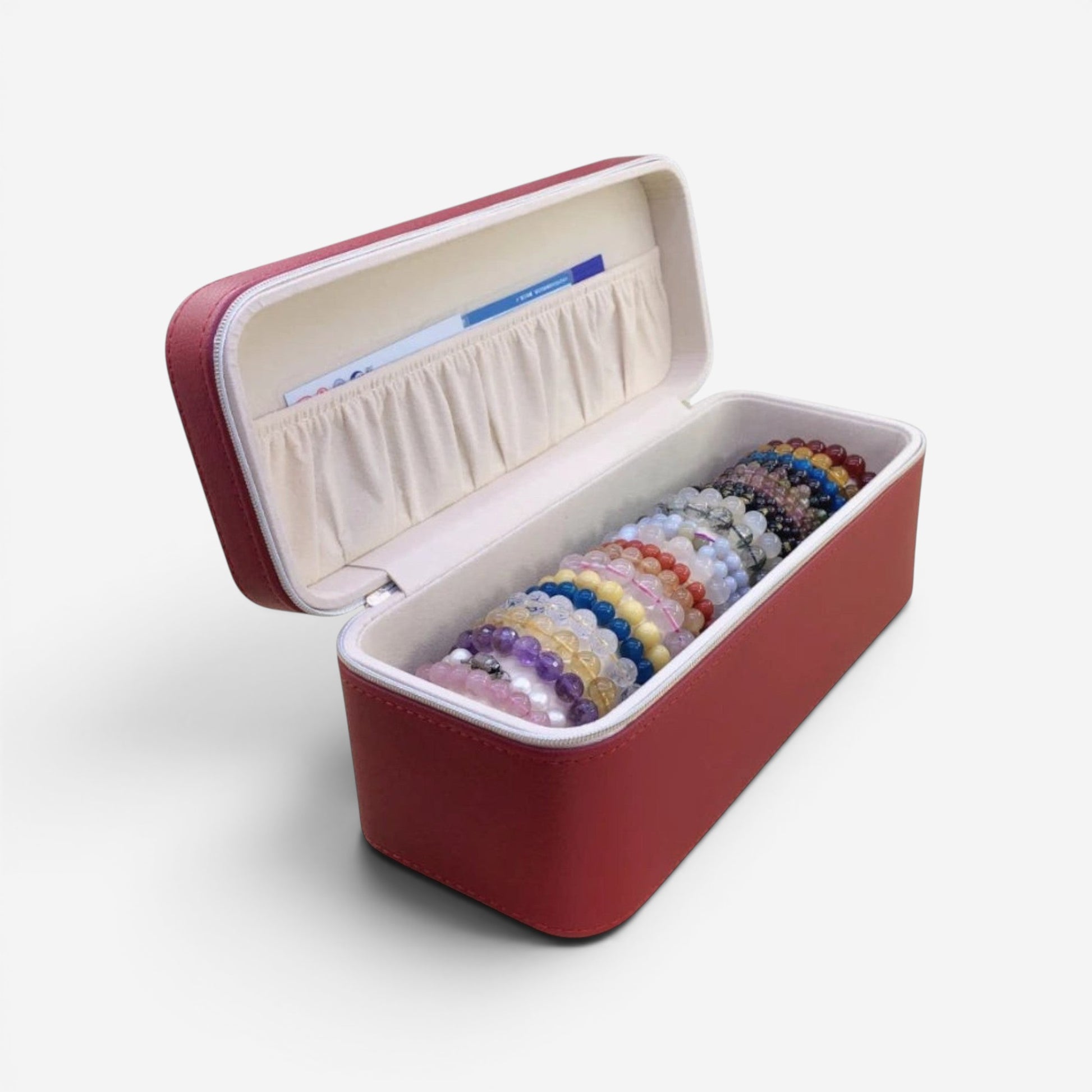 boîte à bijoux en cuir grande taille ouverte avec compartiments pour organiser bijoux