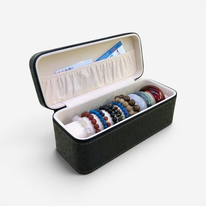 boîte à bijoux en cuir grande taille noire avec intérieur compartimenté pour bijoux