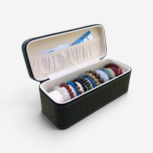 boîte à bijoux en cuir grande taille noire avec intérieur compartimenté pour bijoux
