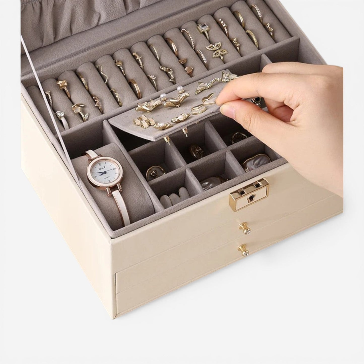 boite à bijoux en cuir avec compartiments multiples et tiroirs pour un rangement optimal des bijoux