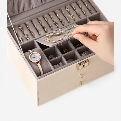 boite à bijoux en cuir avec compartiments multiples et tiroirs pour un rangement optimal des bijoux