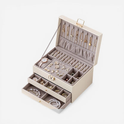 boite à bijoux en cuir avec compartiments organisateurs pour bagues boucles d’oreilles et colliers